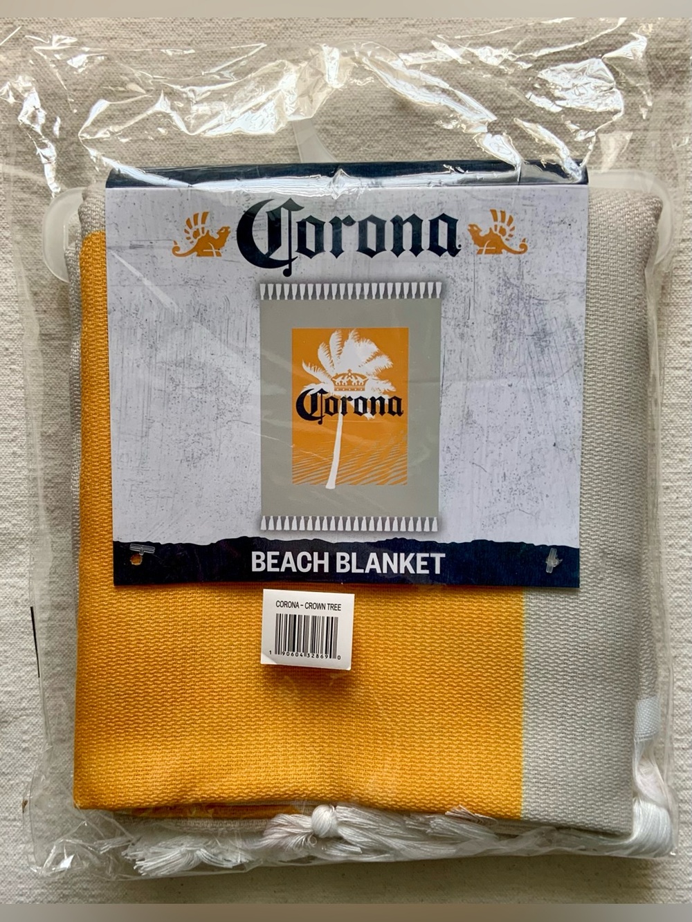 Corona Extra ~ 50 x 60 ~ Tropical Beach Blanket/Throw with Tassels, Tan & Yellow - Picture 2 of 4